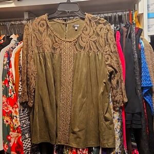 Faux suede and lace blouse